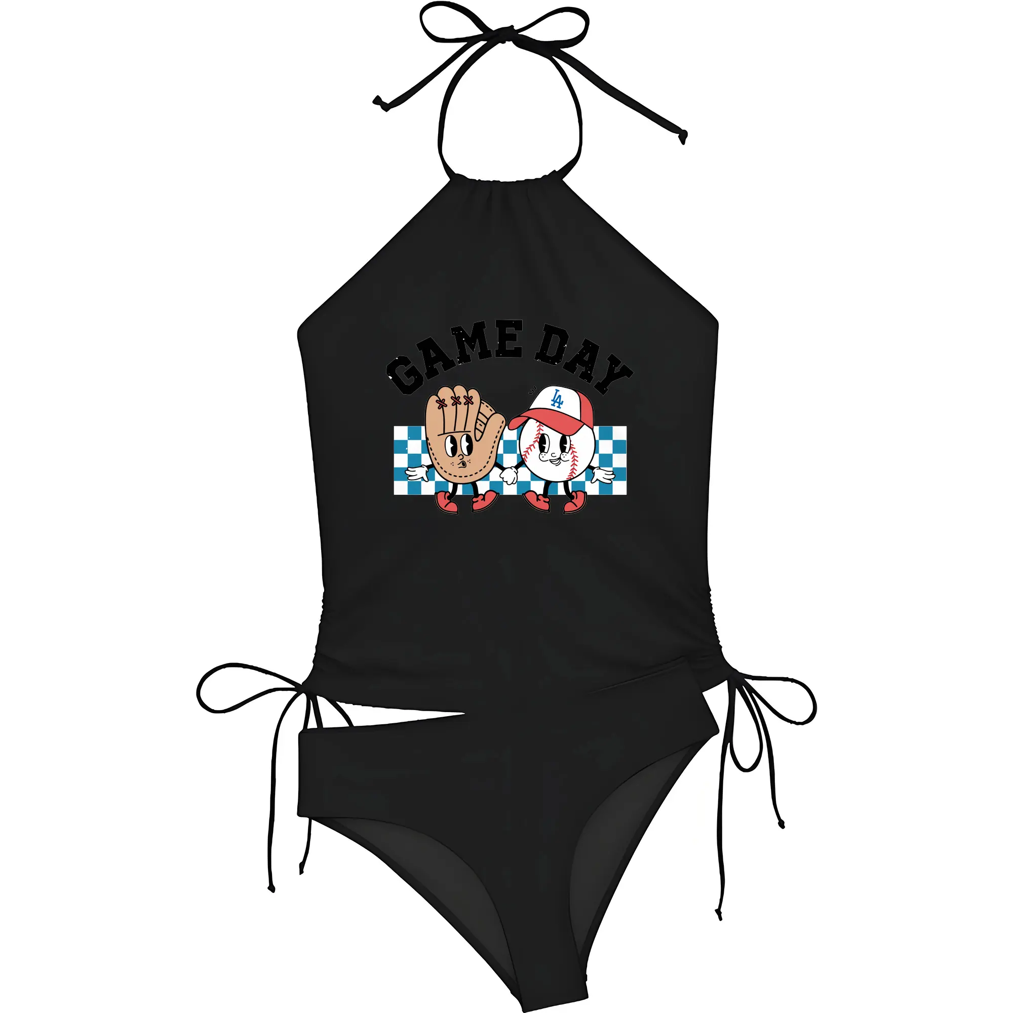 Game Day Los Angeles Dodgers Baseball - Women's Heat Transfer Printed Two-Piece Bikini Set – Sexy One-Shoulder Top & Triangle Bottom, Soft Nylon-Spandex – Perfect for Beach, Pool & Vacation