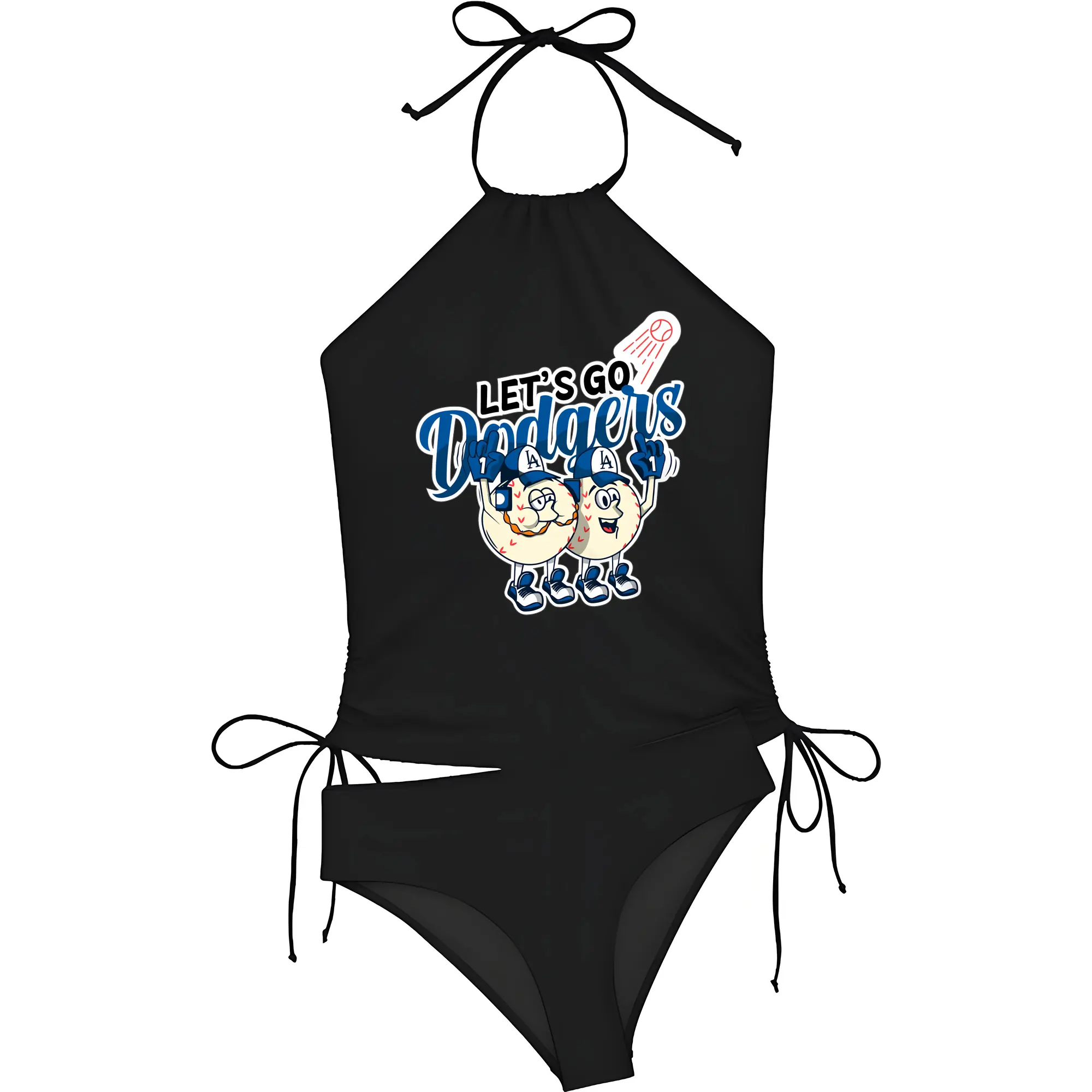 Lets Go Dodgers Baseball - Women's Heat Transfer Printed Two-Piece Bikini Set – Sexy One-Shoulder Top & Triangle Bottom, Soft Nylon-Spandex – Perfect for Beach, Pool & Vacation