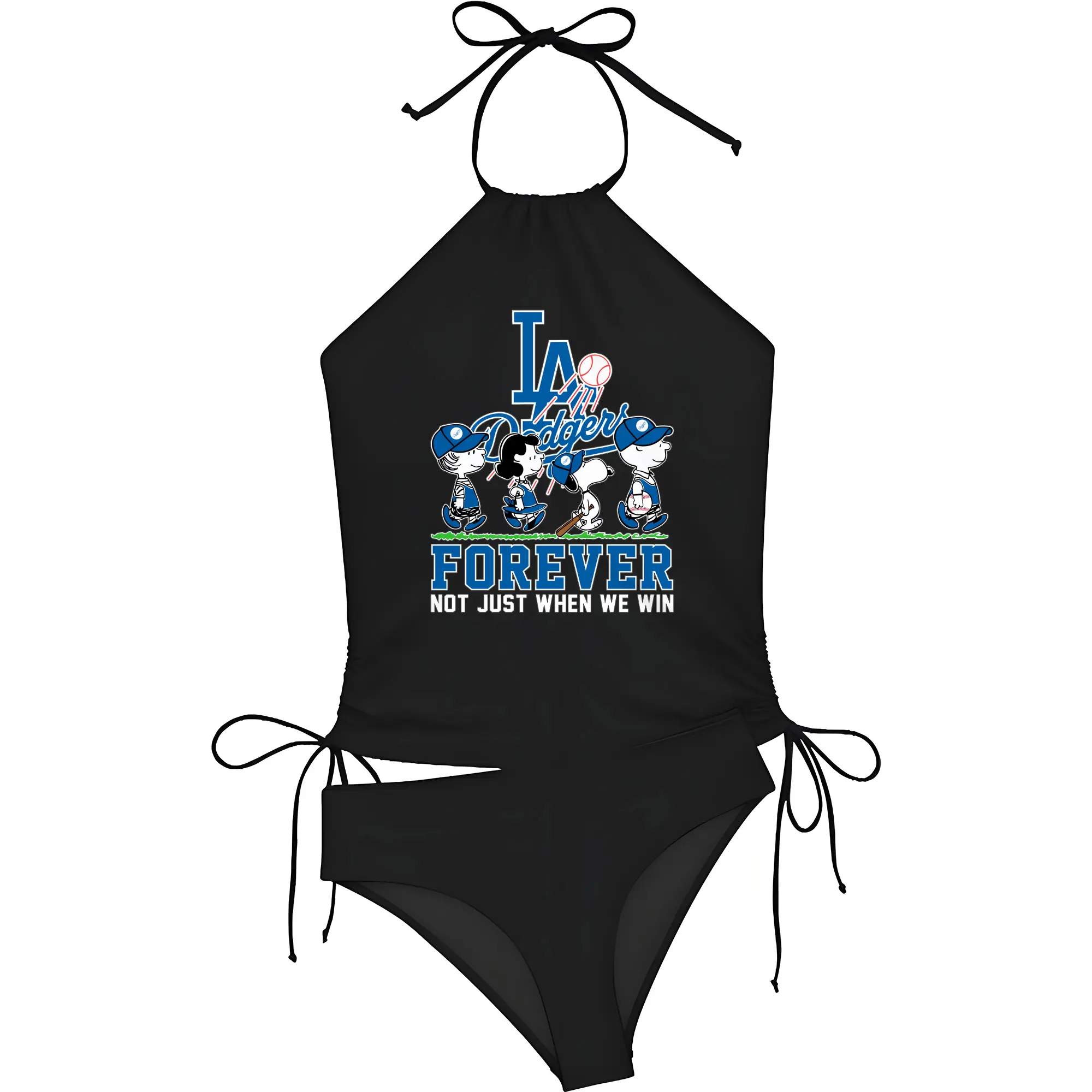 Los Angeles Dodgers Baseball Forever Not Just When We Win - Women's Heat Transfer Printed Two-Piece Bikini Set – Sexy One-Shoulder Top & Triangle Bottom, Soft Nylon-Spandex – Perfect for Beach, Pool & Vacation