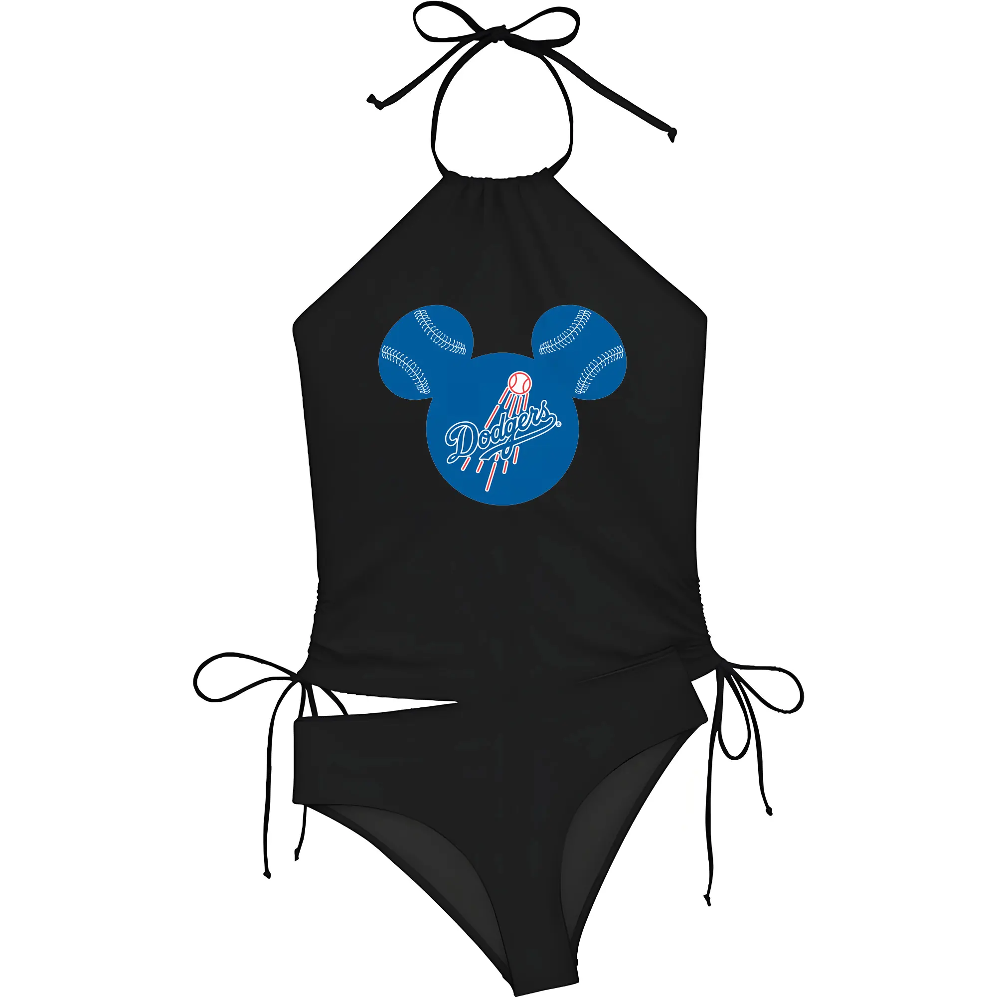 Los Angeles Dodgers Baseball Mickey Mouse - Women's Heat Transfer Printed Two-Piece Bikini Set – Sexy One-Shoulder Top & Triangle Bottom, Soft Nylon-Spandex – Perfect for Beach, Pool & Vacation