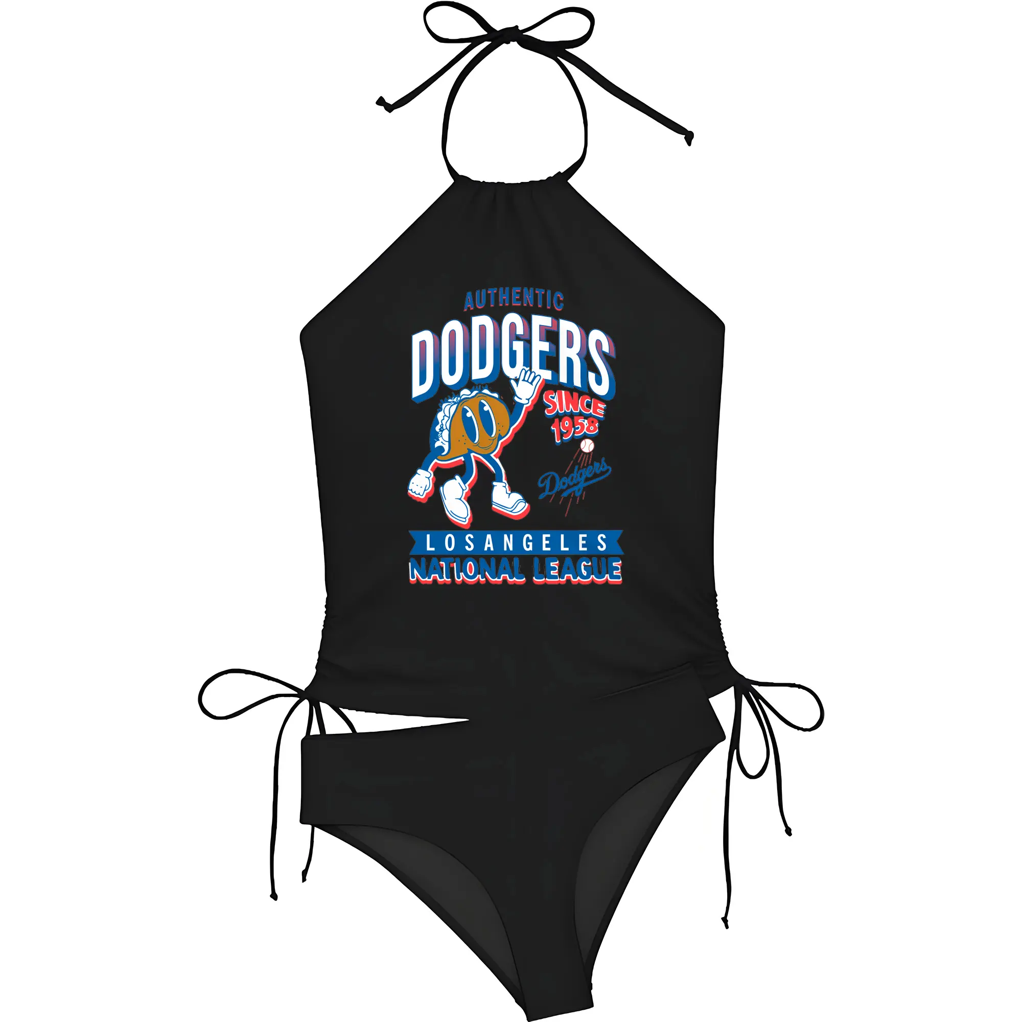 Los Angeles Dodgers Collection Food 2024 - Women's Heat Transfer Printed Two-Piece Bikini Set – Sexy One-Shoulder Top & Triangle Bottom, Soft Nylon-Spandex – Perfect for Beach, Pool & Vacation