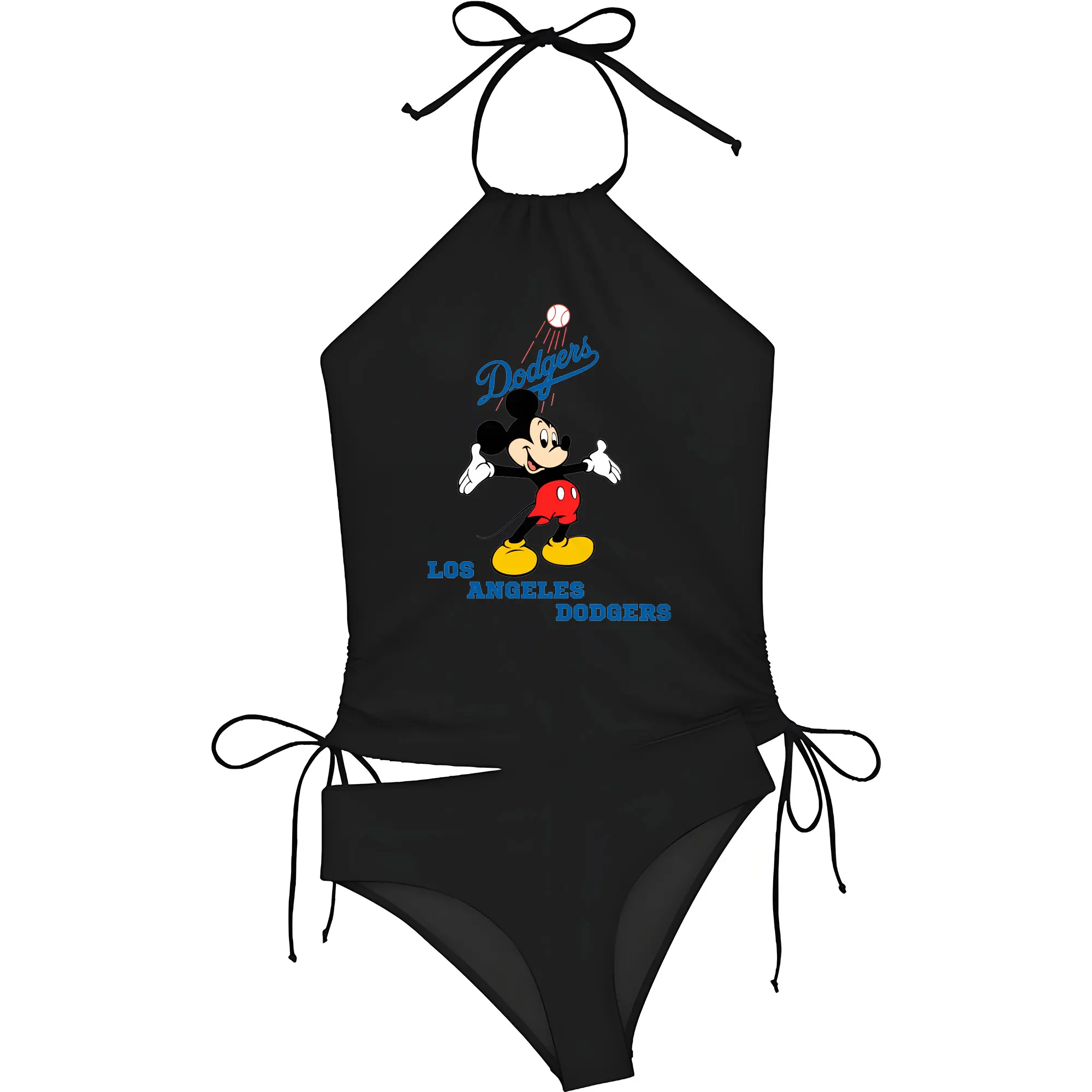 Los Angeles Dodgers Mickey Mouse Baseball - Women's Heat Transfer Printed Two-Piece Bikini Set – Sexy One-Shoulder Top & Triangle Bottom, Soft Nylon-Spandex – Perfect for Beach, Pool & Vacation
