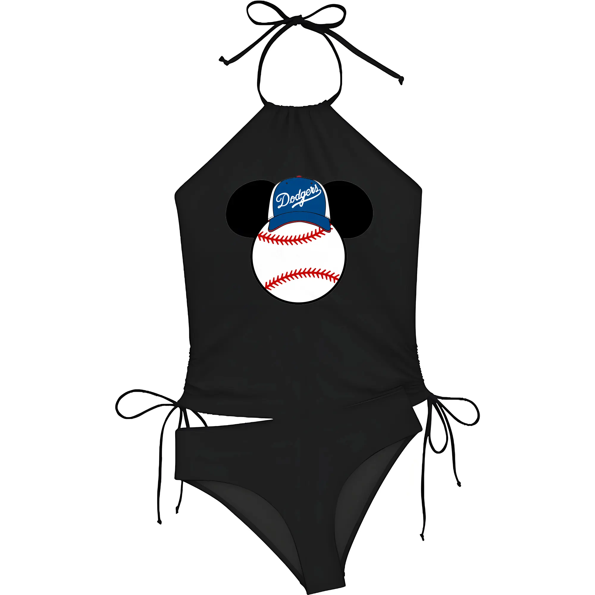 Los Angeles Dodgers Mickey Mouse Head - Women's Heat Transfer Printed Two-Piece Bikini Set – Sexy One-Shoulder Top & Triangle Bottom, Soft Nylon-Spandex – Perfect for Beach, Pool & Vacation