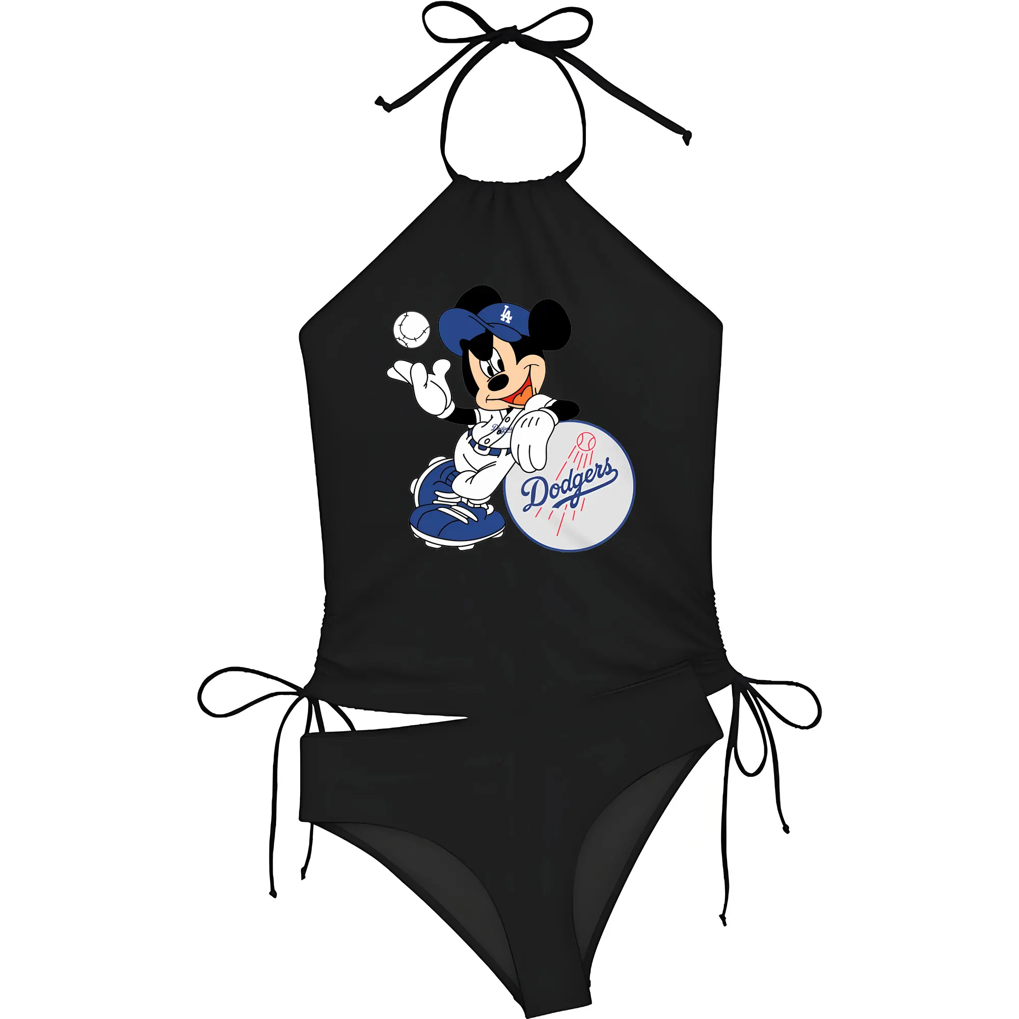 Mickey Mouse Los Angeles Dodgers - Women's Heat Transfer Printed Two-Piece Bikini Set – Sexy One-Shoulder Top & Triangle Bottom, Soft Nylon-Spandex – Perfect for Beach, Pool & Vacation