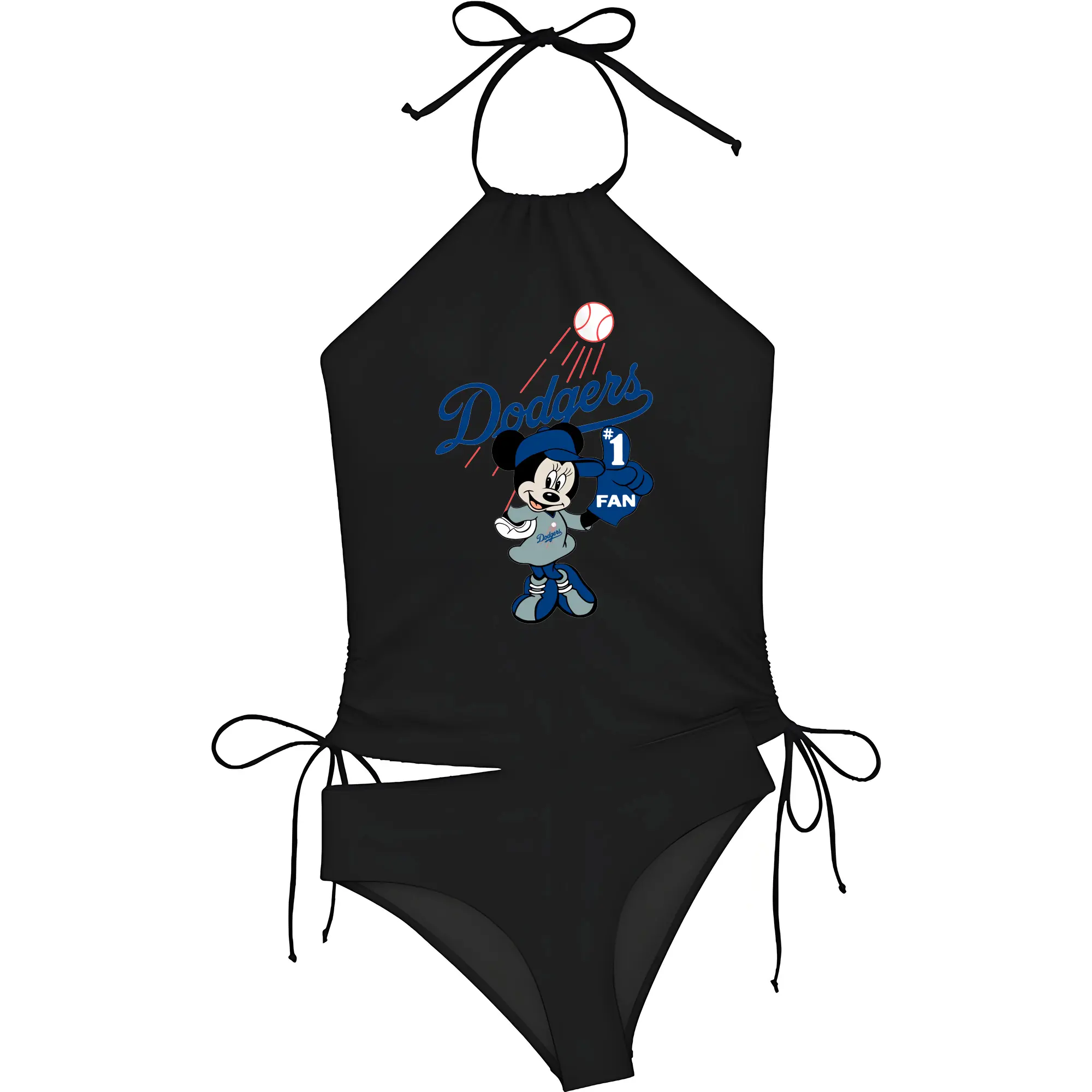 Minnie Mouse Los Angeles Dodgers Baseball - Women's Heat Transfer Printed Two-Piece Bikini Set – Sexy One-Shoulder Top & Triangle Bottom, Soft Nylon-Spandex – Perfect for Beach, Pool & Vacation