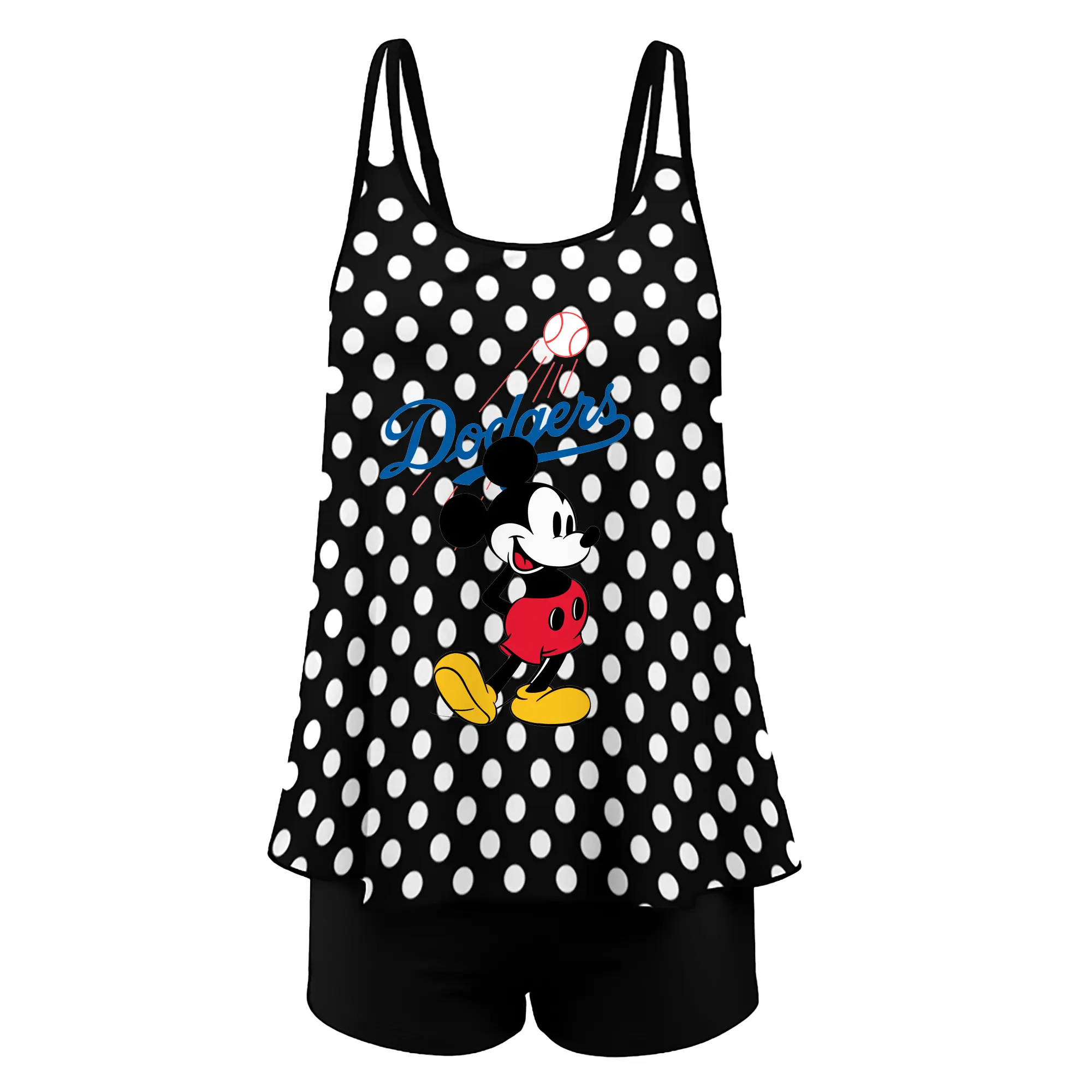 Baseball Mickey Mouse Los Angeles Dodgers - Women’s Heat Transfer Printed Two-Piece Swimsuit Set – Sexy Double Strap Bandeau Top & Boyshort Bottoms, Soft Nylon-Spandex – Perfect for Beach, Pool & Vacation