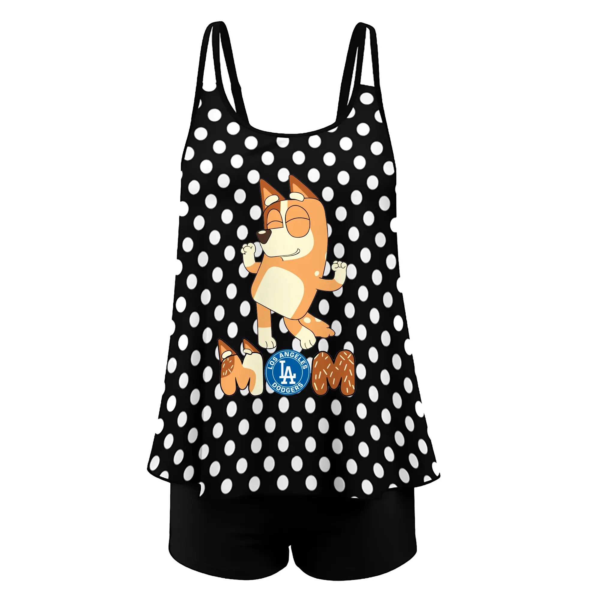 Bluey Mom Los Angeles Dodgers Baseball - Women’s Heat Transfer Printed Two-Piece Swimsuit Set – Sexy Double Strap Bandeau Top & Boyshort Bottoms, Soft Nylon-Spandex – Perfect for Beach, Pool & Vacation