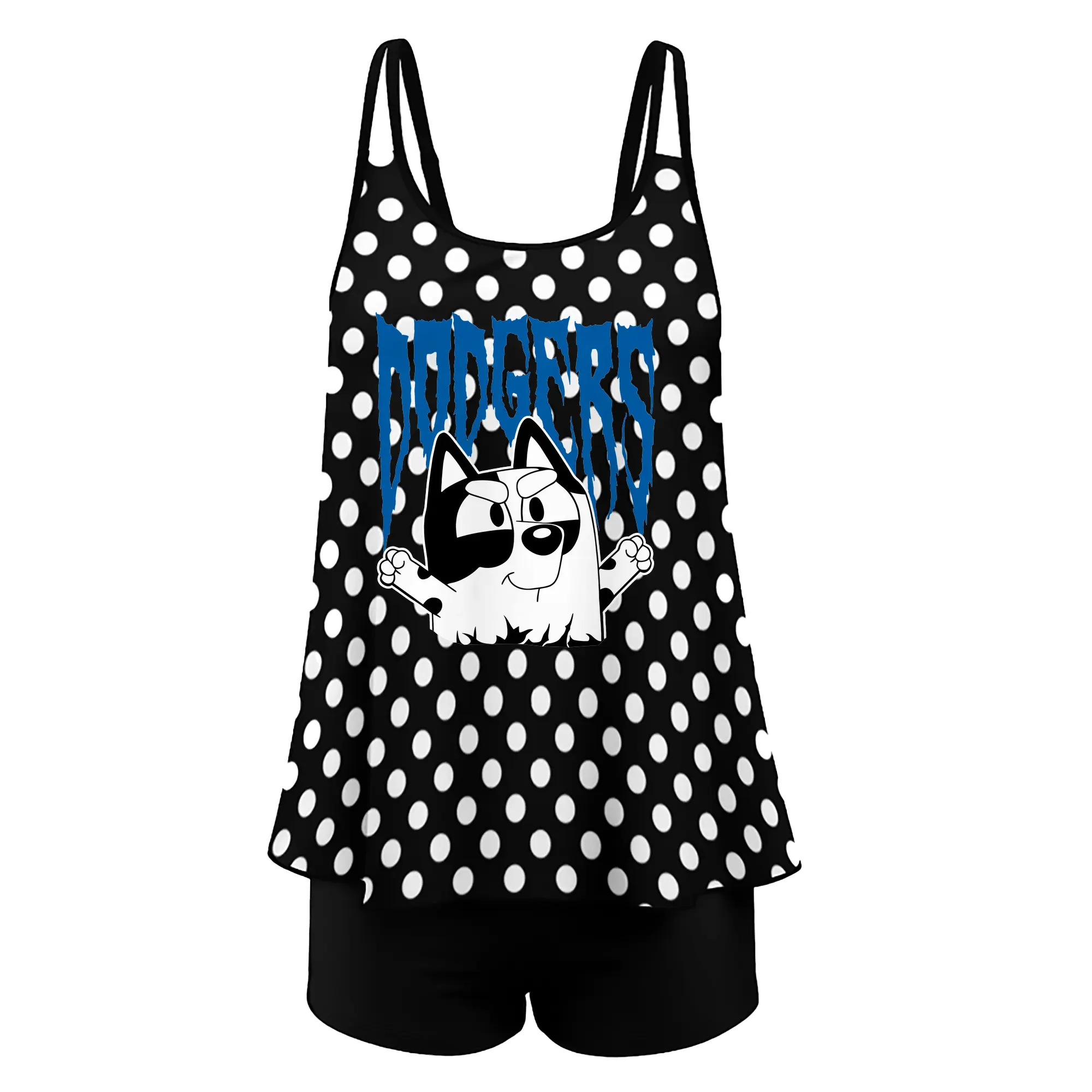 Bluey Muffin Los Angeles Dodgers MLB - Women’s Heat Transfer Printed Two-Piece Swimsuit Set – Sexy Double Strap Bandeau Top & Boyshort Bottoms, Soft Nylon-Spandex – Perfect for Beach, Pool & Vacation