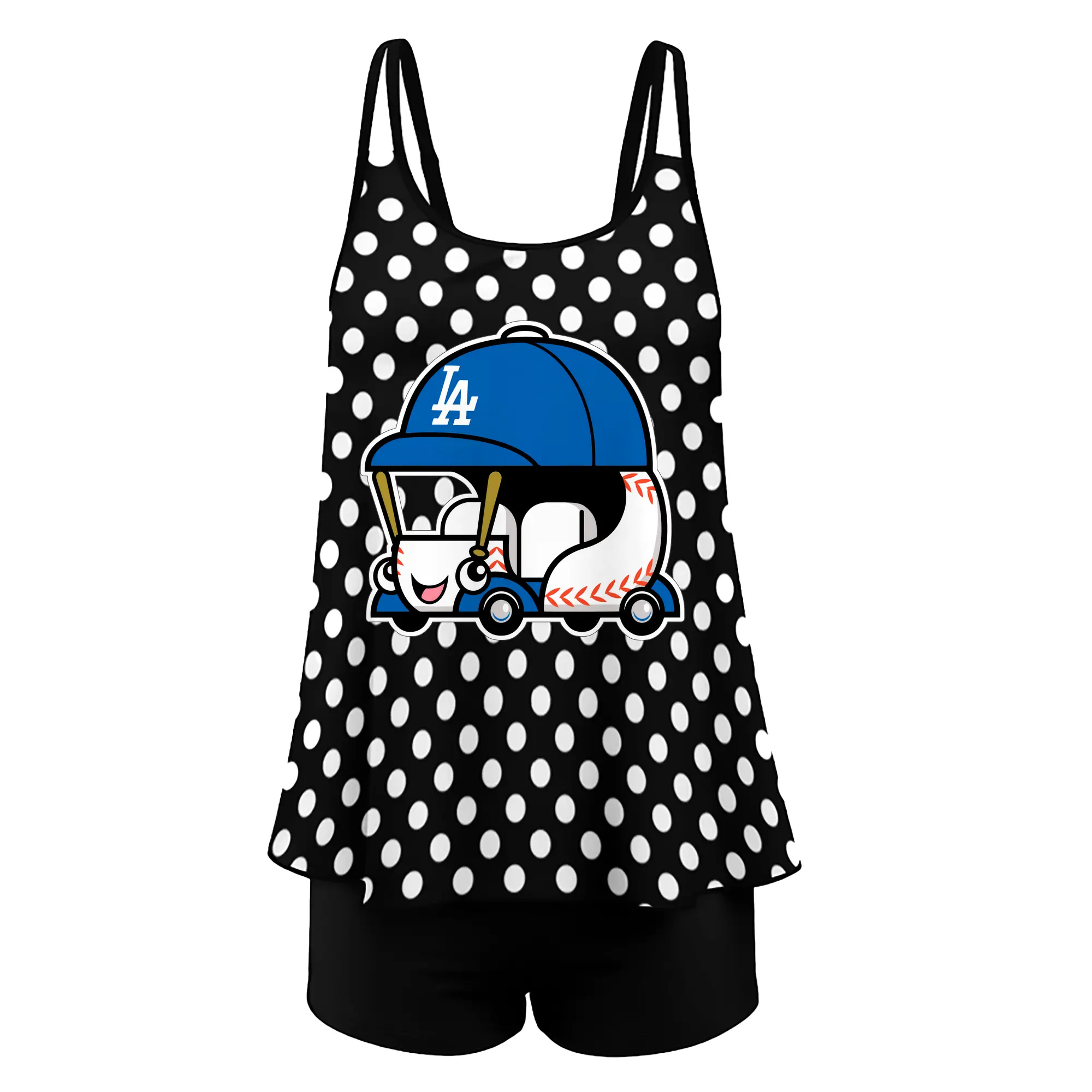 Cute Dodgers Bullpen Car Baseball - Women’s Heat Transfer Printed Two-Piece Swimsuit Set – Sexy Double Strap Bandeau Top & Boyshort Bottoms, Soft Nylon-Spandex – Perfect for Beach, Pool & Vacation