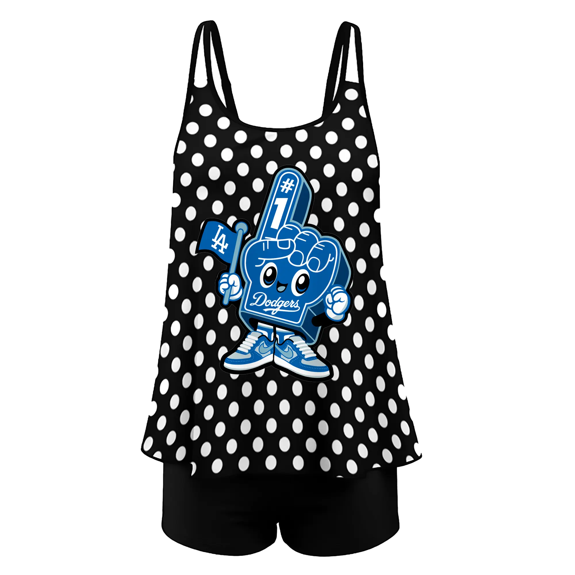 Cute Mr Dodger Foam Finger - Women’s Heat Transfer Printed Two-Piece Swimsuit Set – Sexy Double Strap Bandeau Top & Boyshort Bottoms, Soft Nylon-Spandex – Perfect for Beach, Pool & Vacation