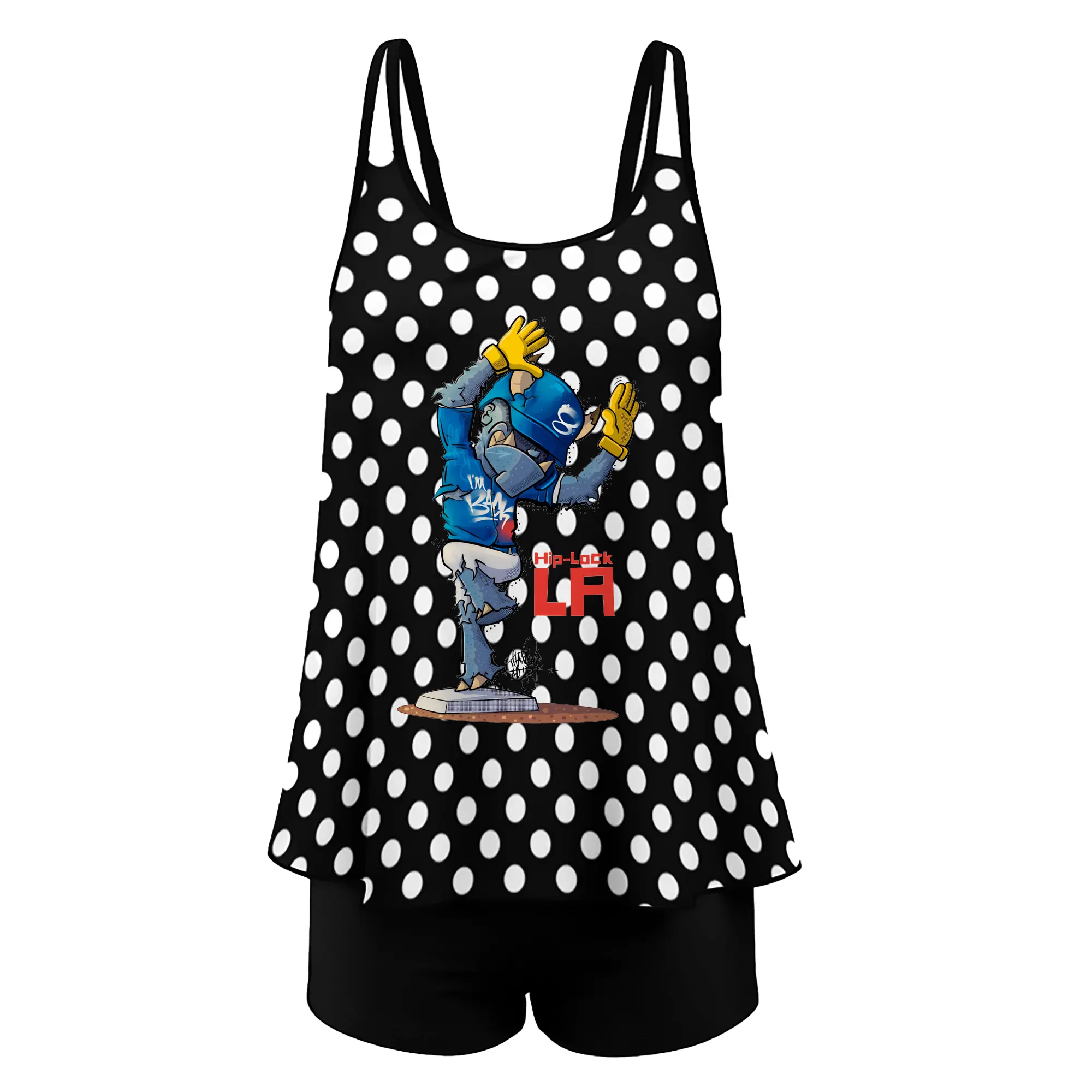 Funny Los Angeles Dodgers Monster Celebration Hip Lock - Women’s Heat Transfer Printed Two-Piece Swimsuit Set – Sexy Double Strap Bandeau Top & Boyshort Bottoms, Soft Nylon-Spandex – Perfect for Beach, Pool & Vacation