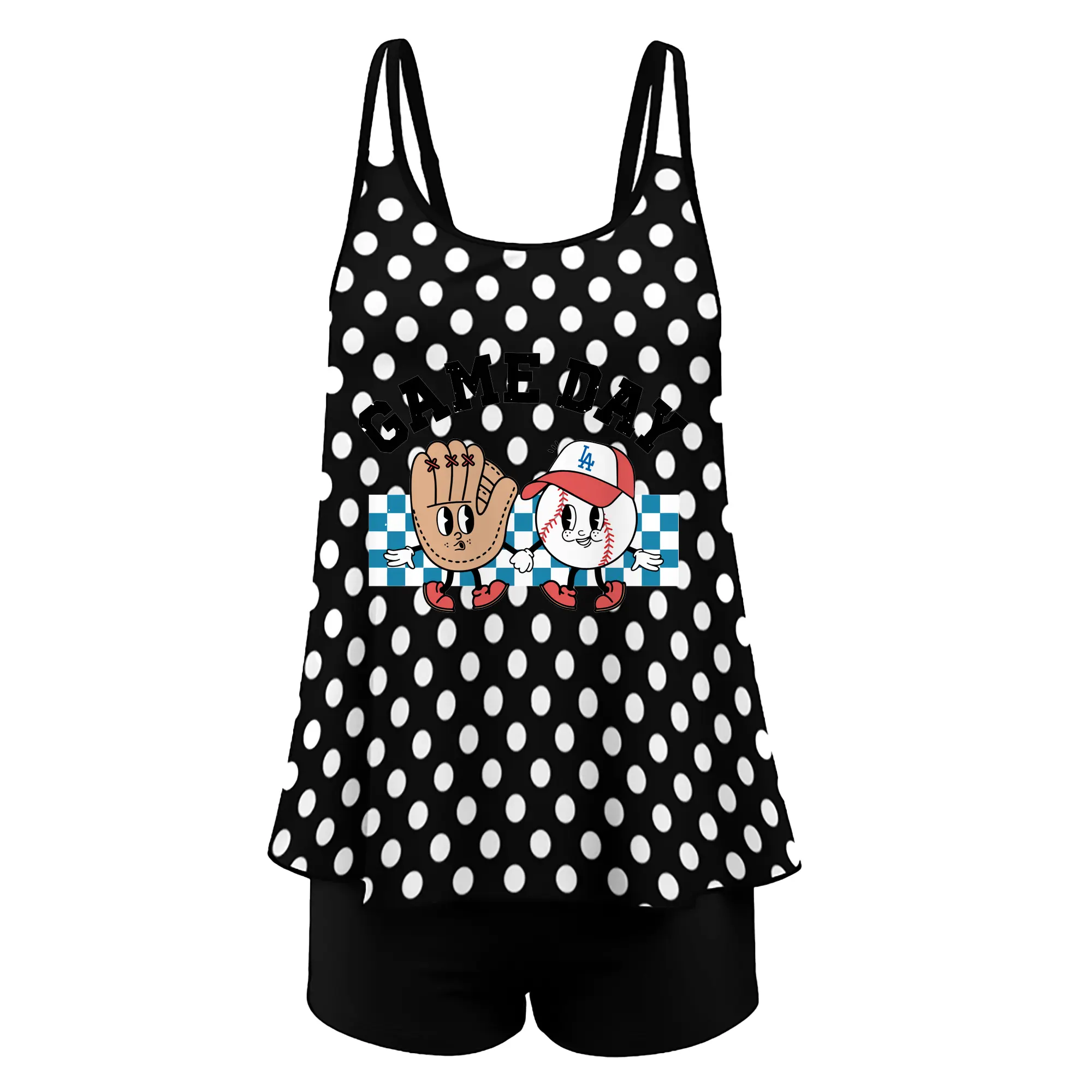 Game Day Los Angeles Dodgers Baseball - Women’s Heat Transfer Printed Two-Piece Swimsuit Set – Sexy Double Strap Bandeau Top & Boyshort Bottoms, Soft Nylon-Spandex – Perfect for Beach, Pool & Vacation
