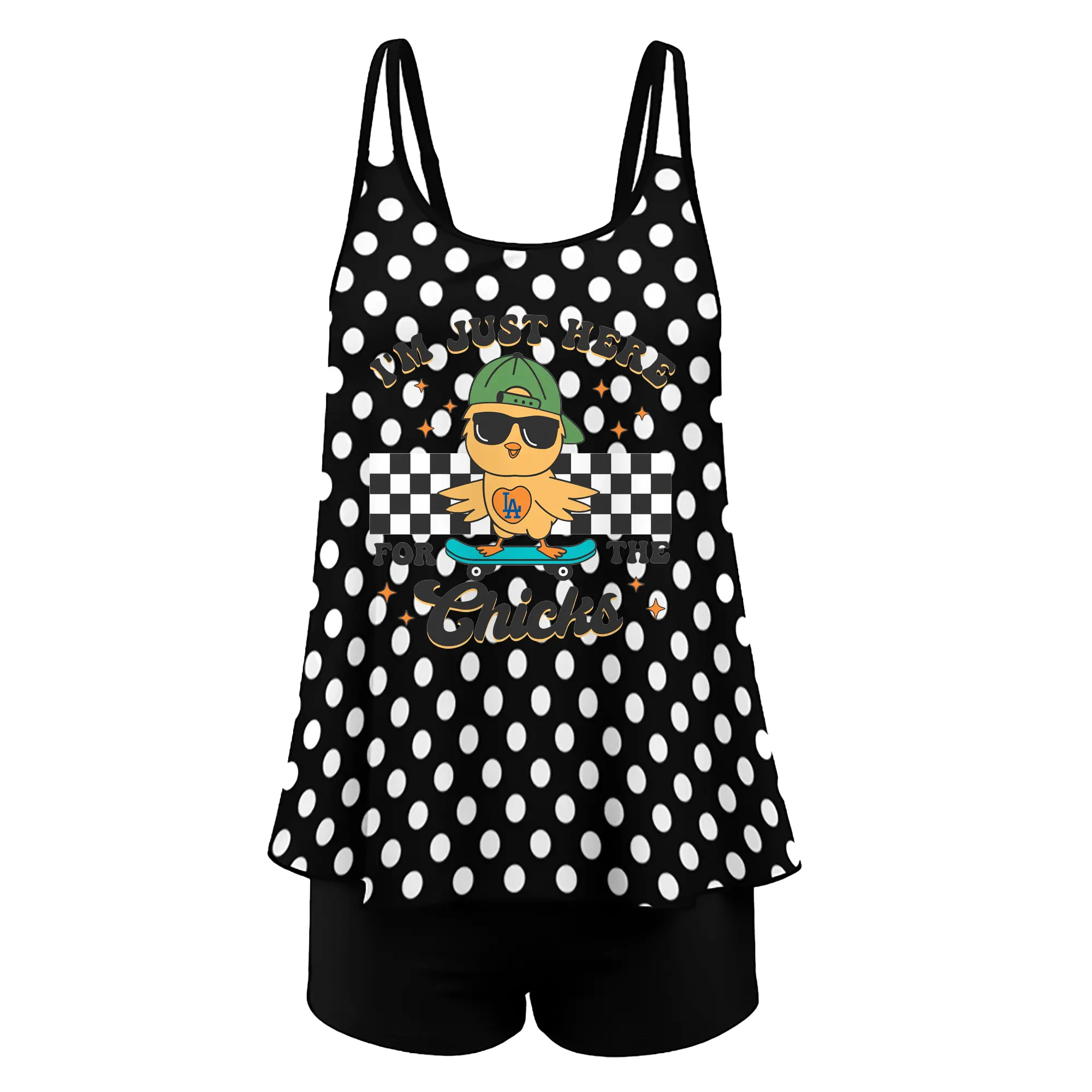 Im Just Here For The Chicks Los Angeles Dodgers - Women’s Heat Transfer Printed Two-Piece Swimsuit Set – Sexy Double Strap Bandeau Top & Boyshort Bottoms, Soft Nylon-Spandex – Perfect for Beach, Pool & Vacation