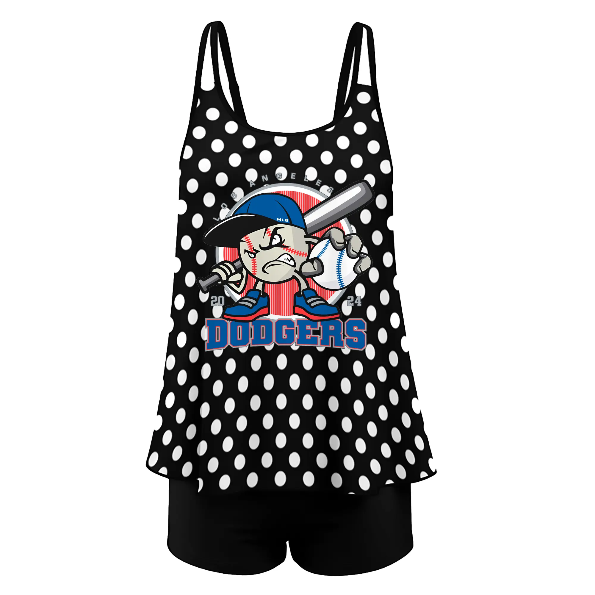 Los Angeles Baseball 2024 Season Dodgers - Women’s Heat Transfer Printed Two-Piece Swimsuit Set – Sexy Double Strap Bandeau Top & Boyshort Bottoms, Soft Nylon-Spandex – Perfect for Beach, Pool & Vacation