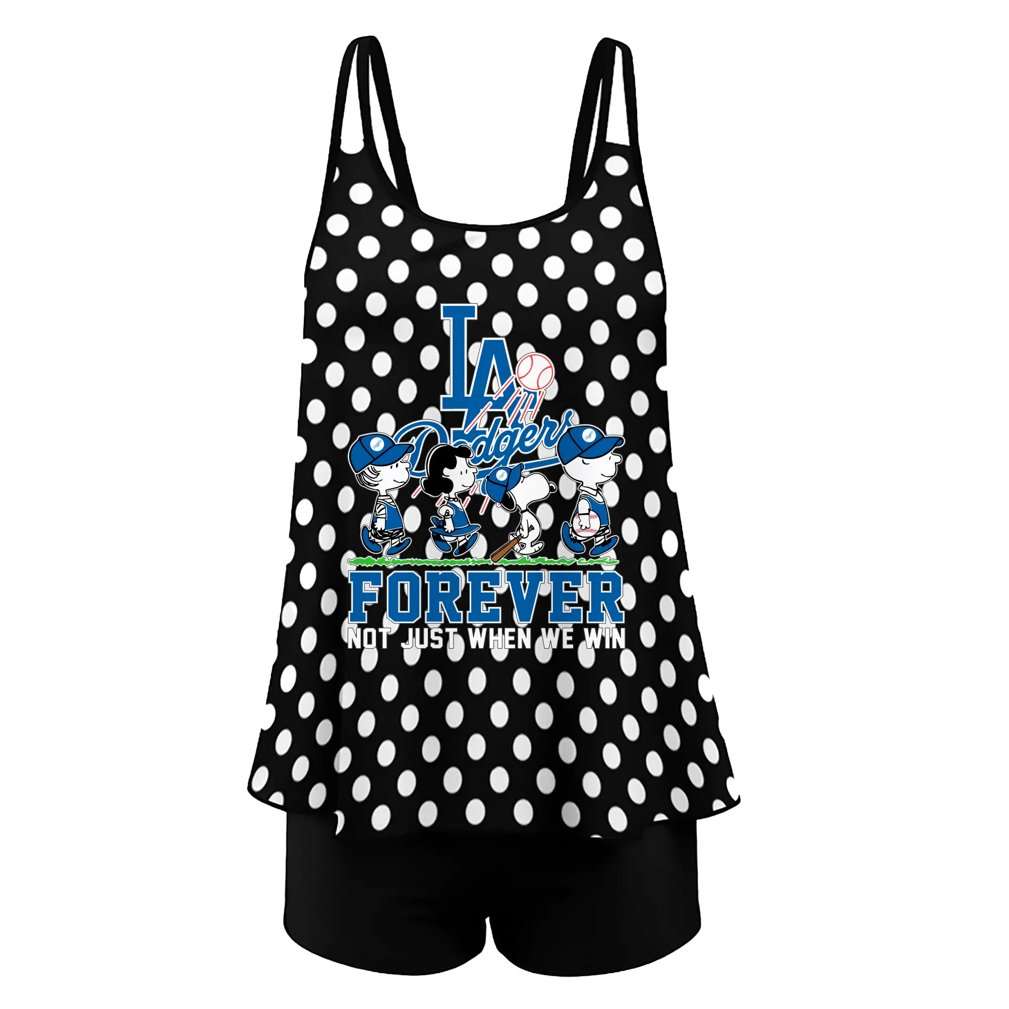 Los Angeles Dodgers Baseball Forever Not Just When We Win - Women’s Heat Transfer Printed Two-Piece Swimsuit Set – Sexy Double Strap Bandeau Top & Boyshort Bottoms, Soft Nylon-Spandex – Perfect for Beach, Pool & Vacation