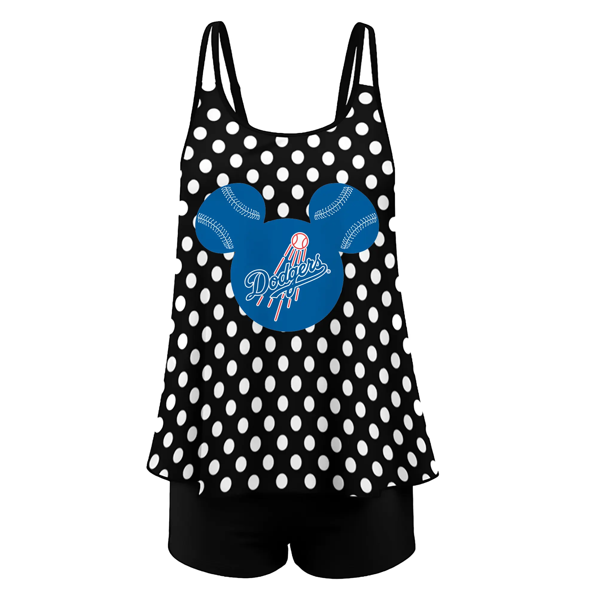 Los Angeles Dodgers Baseball Mickey Mouse - Women’s Heat Transfer Printed Two-Piece Swimsuit Set – Sexy Double Strap Bandeau Top & Boyshort Bottoms, Soft Nylon-Spandex – Perfect for Beach, Pool & Vacation
