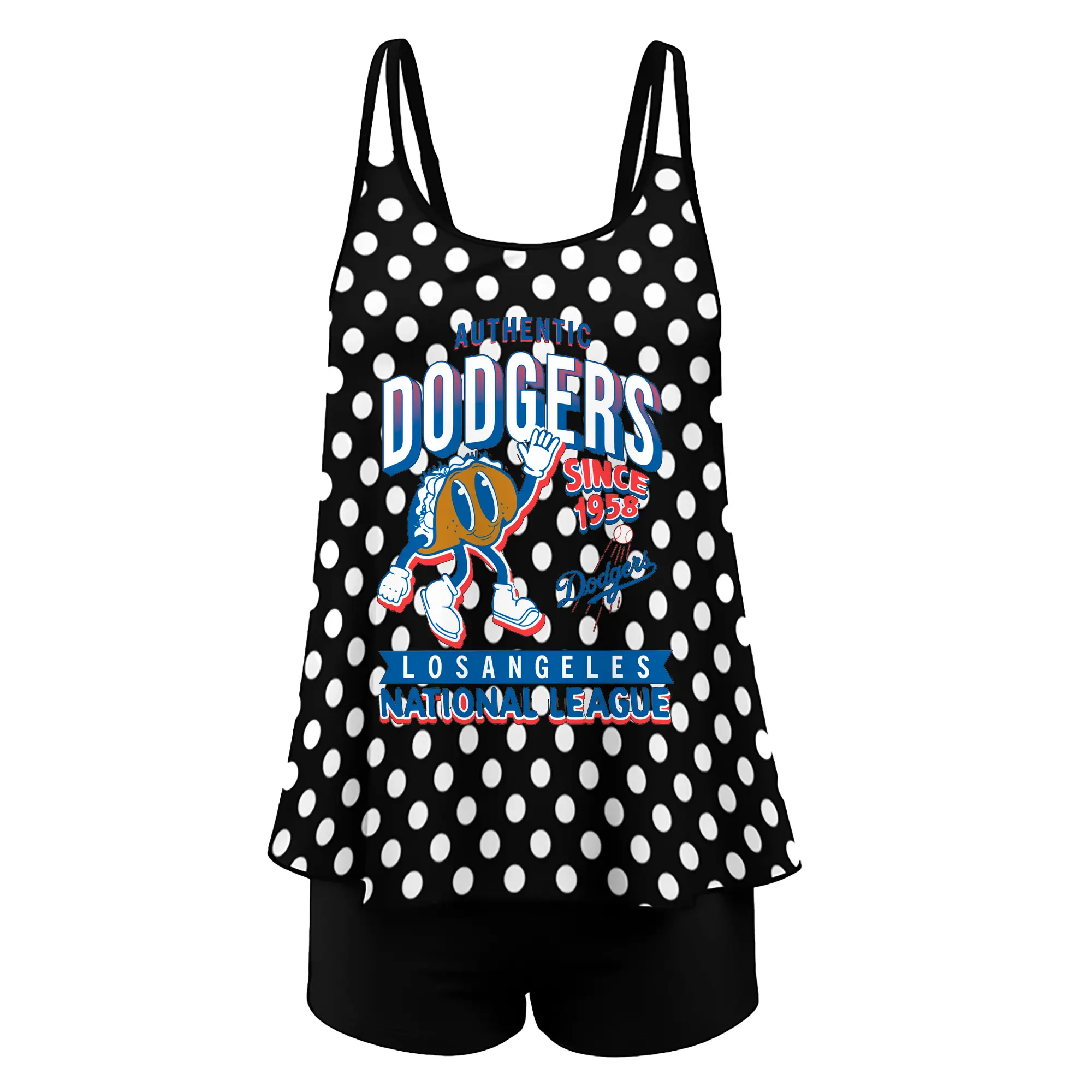 Los Angeles Dodgers Collection Food 2024 - Women’s Heat Transfer Printed Two-Piece Swimsuit Set – Sexy Double Strap Bandeau Top & Boyshort Bottoms, Soft Nylon-Spandex – Perfect for Beach, Pool & Vacation
