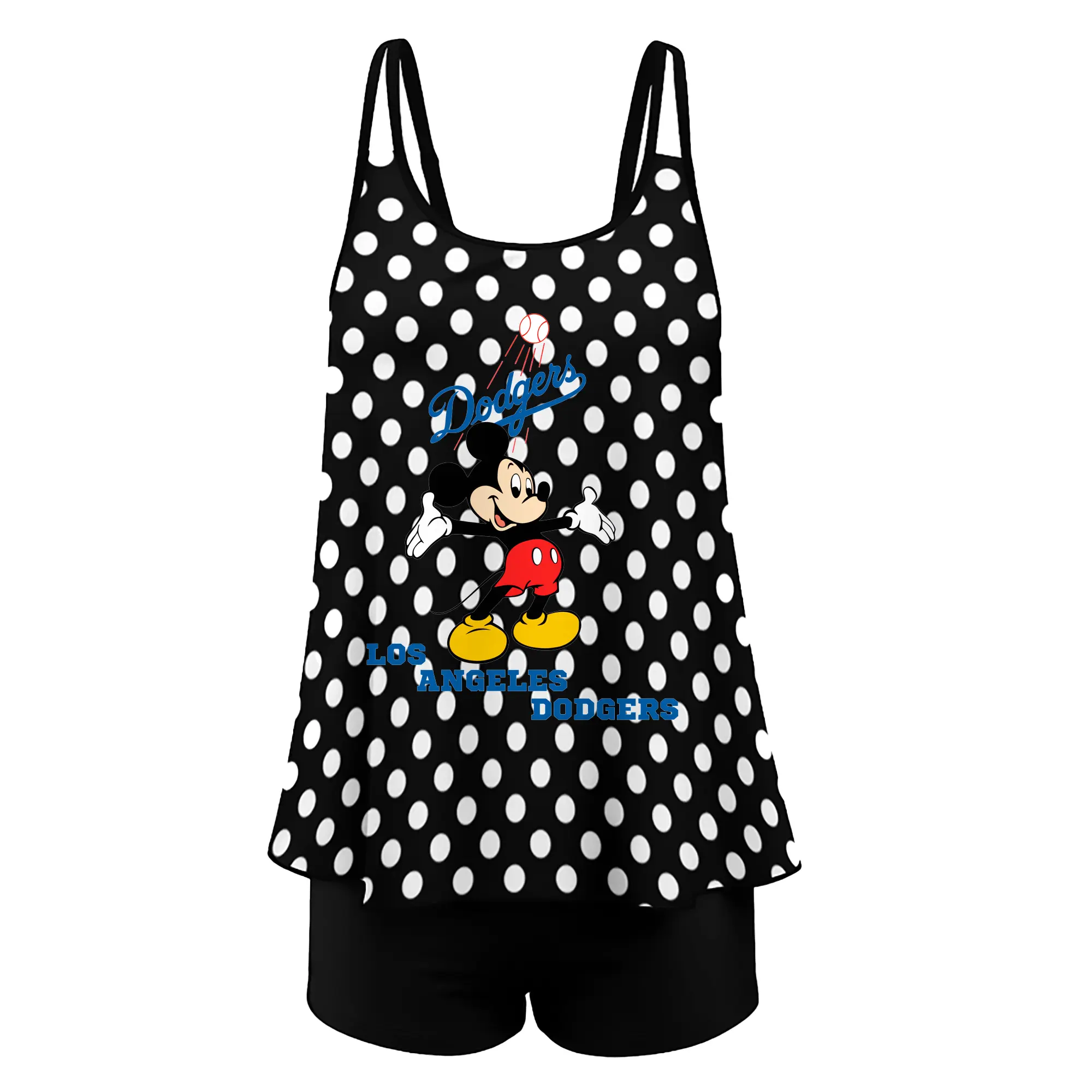 Los Angeles Dodgers Mickey Mouse Baseball - Women’s Heat Transfer Printed Two-Piece Swimsuit Set – Sexy Double Strap Bandeau Top & Boyshort Bottoms, Soft Nylon-Spandex – Perfect for Beach, Pool & Vacation