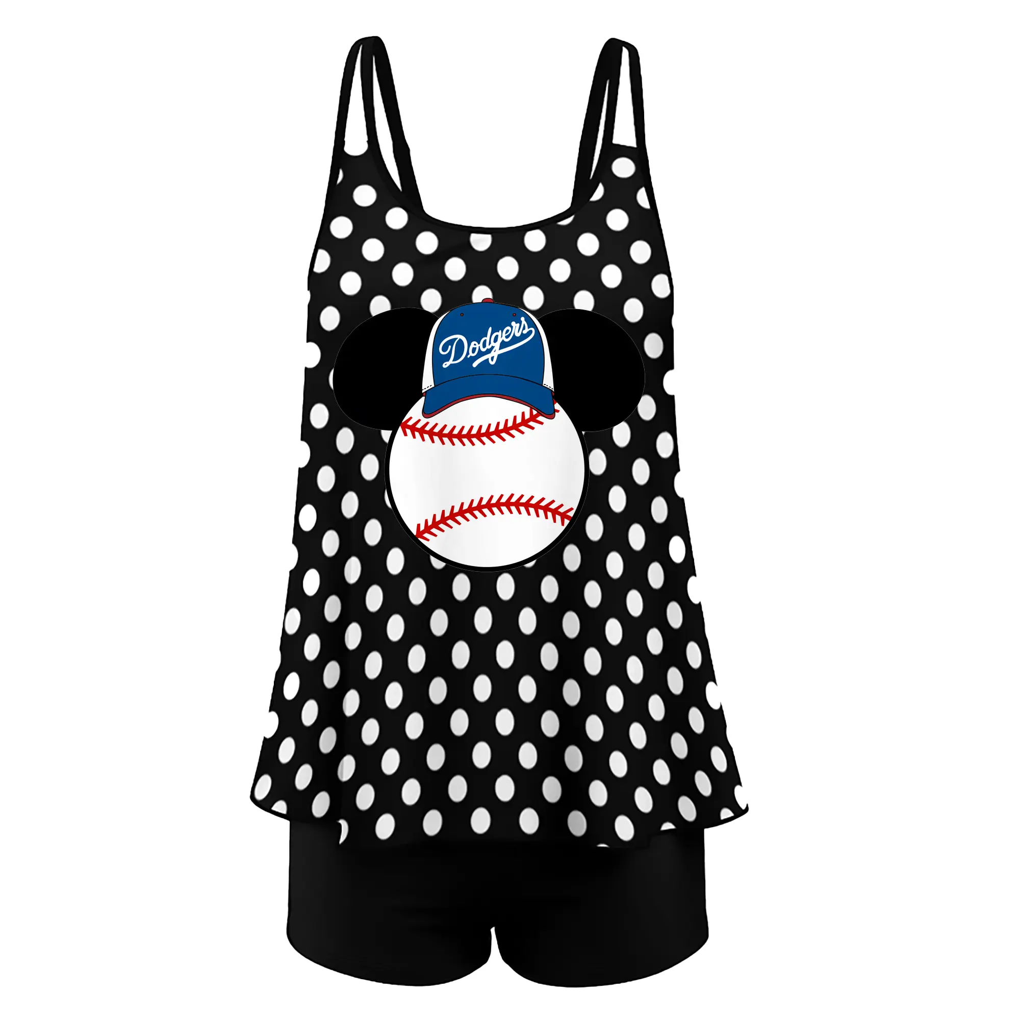 Los Angeles Dodgers Mickey Mouse Head - Women’s Heat Transfer Printed Two-Piece Swimsuit Set – Sexy Double Strap Bandeau Top & Boyshort Bottoms, Soft Nylon-Spandex – Perfect for Beach, Pool & Vacation