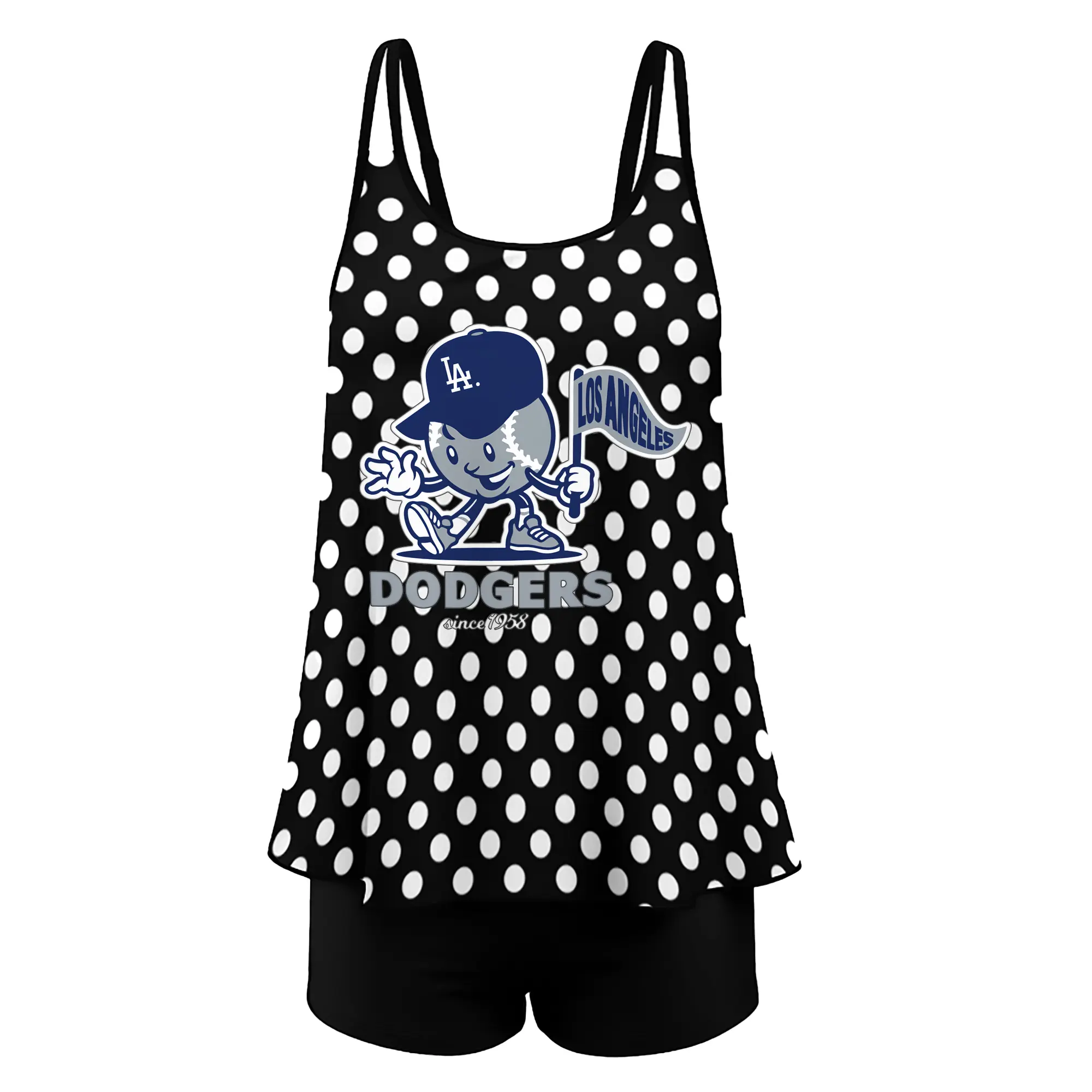 Los Angeles Dodgers Since 1958 Baseball - Women’s Heat Transfer Printed Two-Piece Swimsuit Set – Sexy Double Strap Bandeau Top & Boyshort Bottoms, Soft Nylon-Spandex – Perfect for Beach, Pool & Vacation