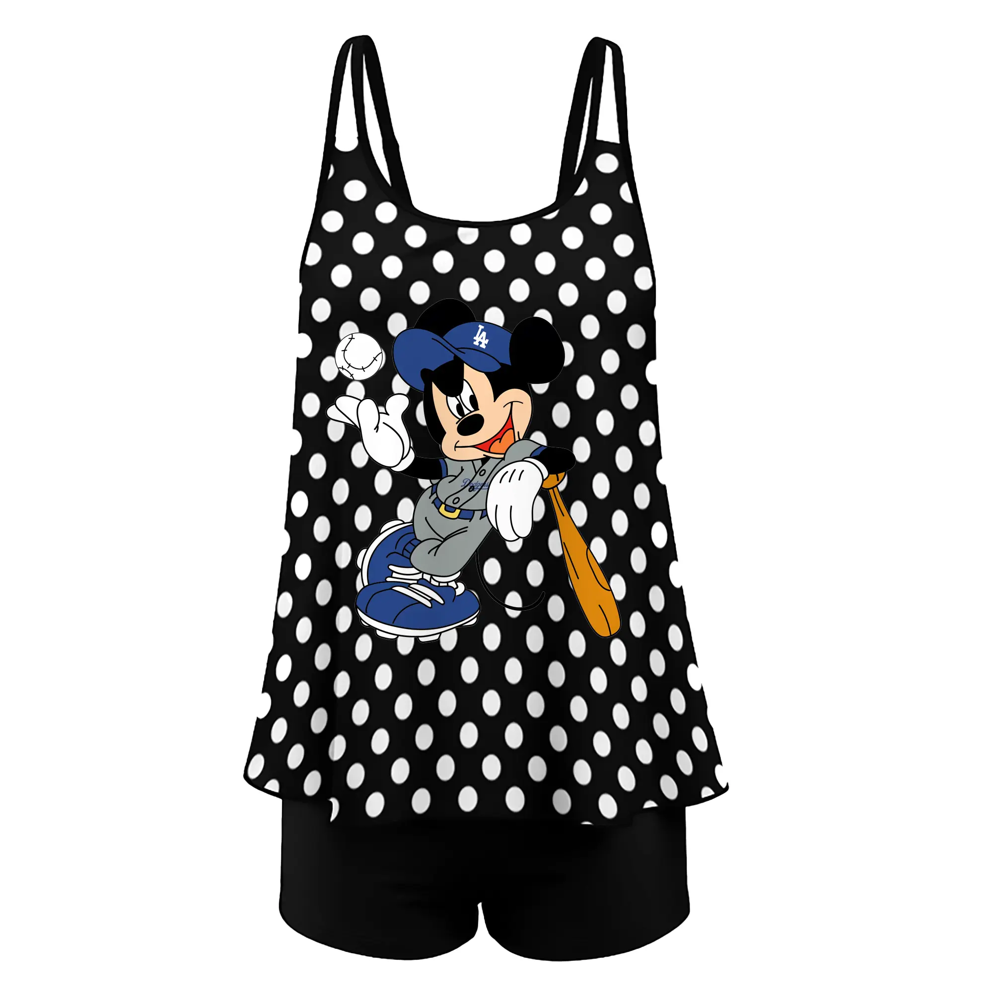 Mickey Mouse Los Angeles Dodgers 1 - Women’s Heat Transfer Printed Two-Piece Swimsuit Set – Sexy Double Strap Bandeau Top & Boyshort Bottoms, Soft Nylon-Spandex – Perfect for Beach, Pool & Vacation
