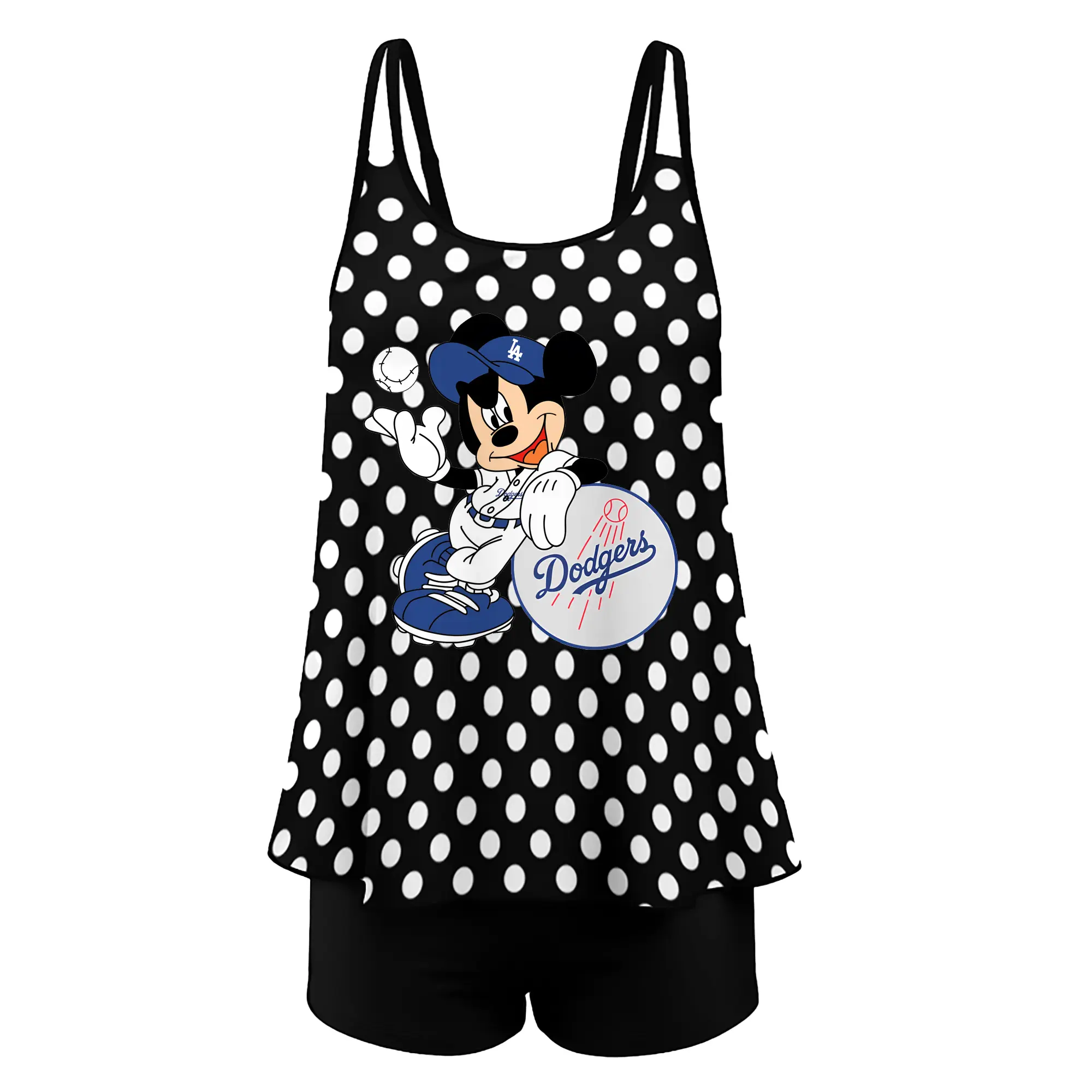 Mickey Mouse Los Angeles Dodgers - Women’s Heat Transfer Printed Two-Piece Swimsuit Set – Sexy Double Strap Bandeau Top & Boyshort Bottoms, Soft Nylon-Spandex – Perfect for Beach, Pool & Vacation