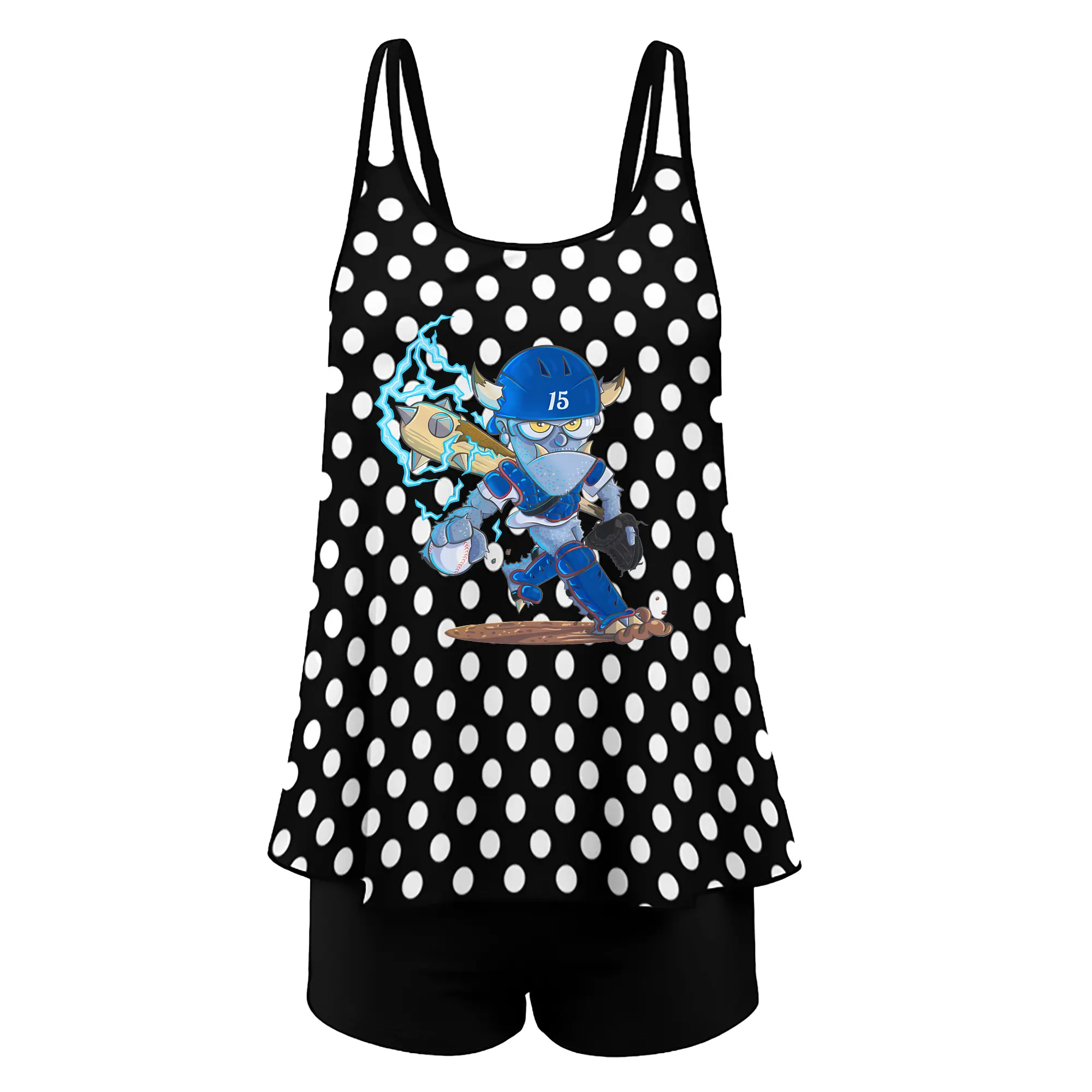 Monster Barnesy Los Angeles Dodgers - Women’s Heat Transfer Printed Two-Piece Swimsuit Set – Sexy Double Strap Bandeau Top & Boyshort Bottoms, Soft Nylon-Spandex – Perfect for Beach, Pool & Vacation