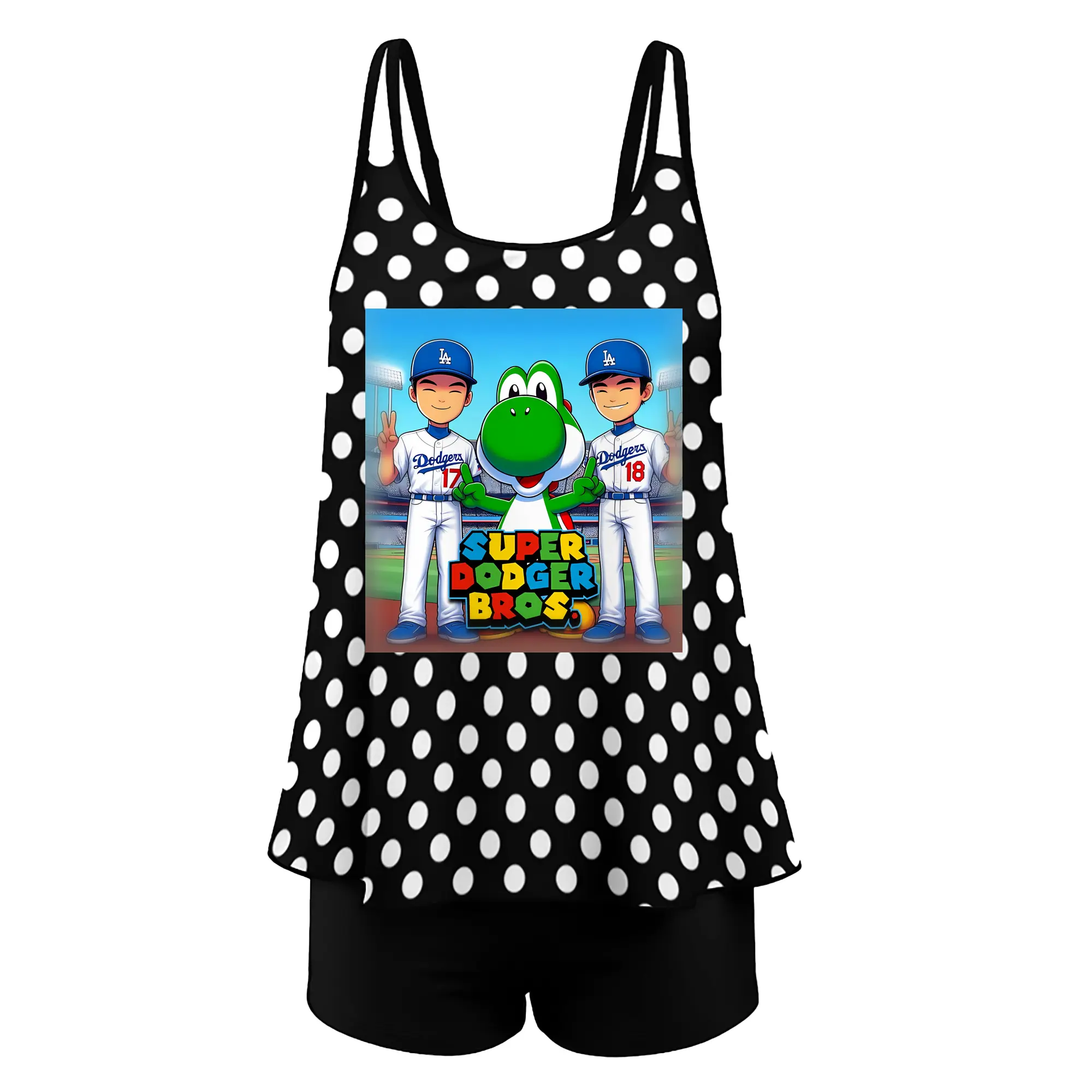 The Super Dodger Bros Los Angeles Baseball - Women’s Heat Transfer Printed Two-Piece Swimsuit Set – Sexy Double Strap Bandeau Top & Boyshort Bottoms, Soft Nylon-Spandex – Perfect for Beach, Pool & Vacation